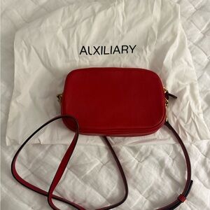 Auxiliary Red Leather Camera Crossbody with Gold Hardware